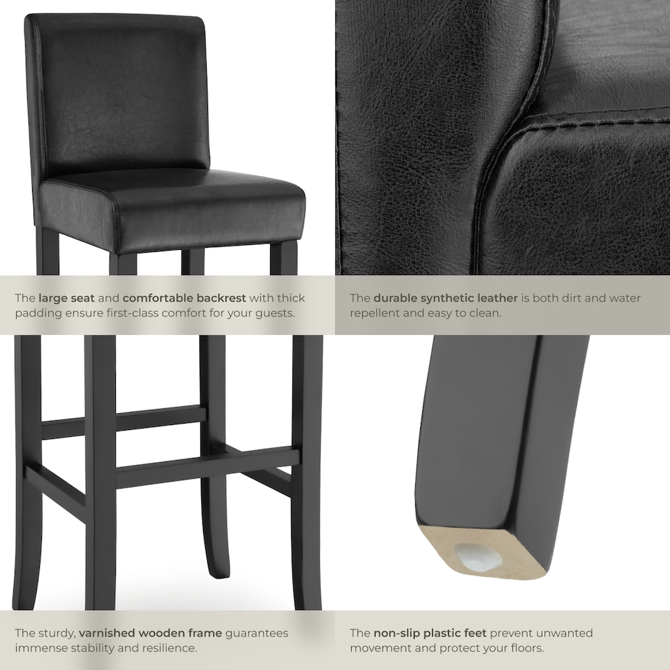 image 1 of Bar Stools with a padded backrest and faux leather cover | Black | black | 41 x 40 x 107 cm | 6