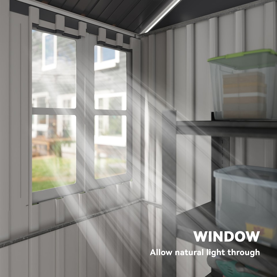 image 1 of Outsunny 8x6ft Metal Garden Shed Outdoor Storage Shed w/ Doors Window, Grey | Grey