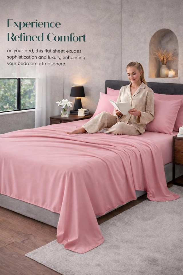 image 1 of HOMES-LINEN Microfibre Flat Sheet Easy Care Bed Sheet