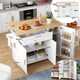 image 9 of VILUXE Mobile Kitchen Island with Foldable Worktop, Drawer, Adjustable Cabinets, 3 Door Spice Racks, Towel Rail and 5 Wheels, White and Natural Wood
