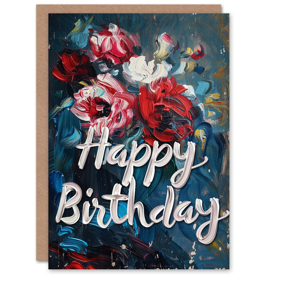 image 1 of Abstract Roses Flower Bouquet Oil Woman Her Birthday Card