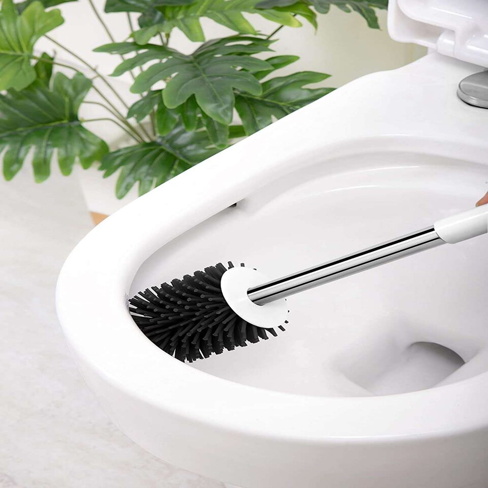 image 1 of Nicoman Round White Toilet Brush & Holder With Silicone Head