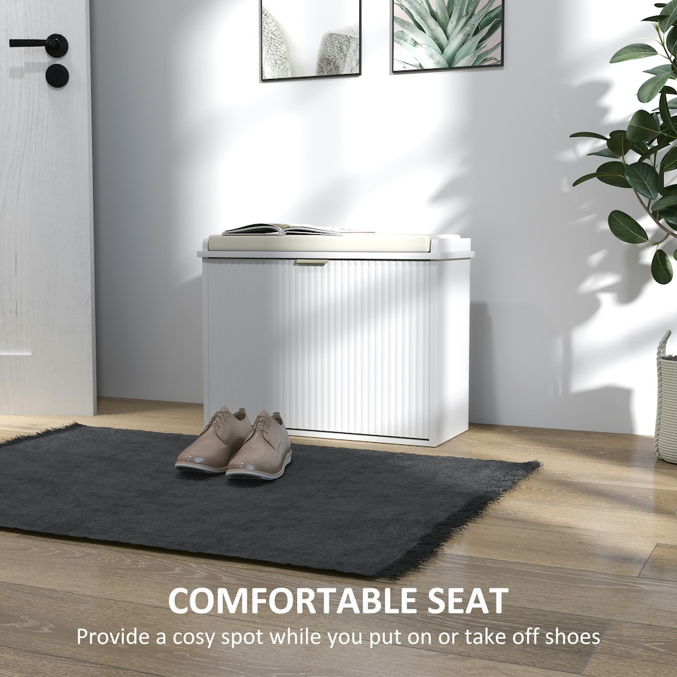 image 1 of HOMCOM Shoe Storage Bench with Cushion and Flip-Drawer White