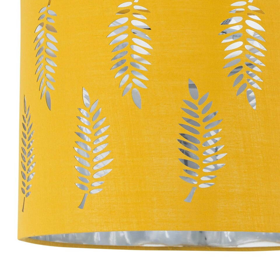 image 1 of Aura - Satin Brass Table Lamp with Ochre Fern Cut Out Silver Shade Bronze | Yellow