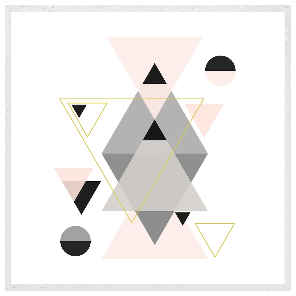 image 1 of Pink & grey geometric triangles (Picture Frame) White | XS