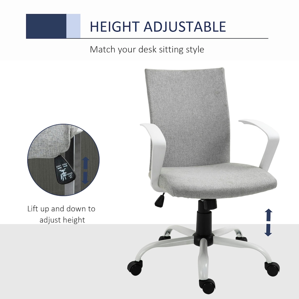 image 1 of Vinsetto Home Office Linen Chair Swivel Computer Desk Task Chair, Light Grey