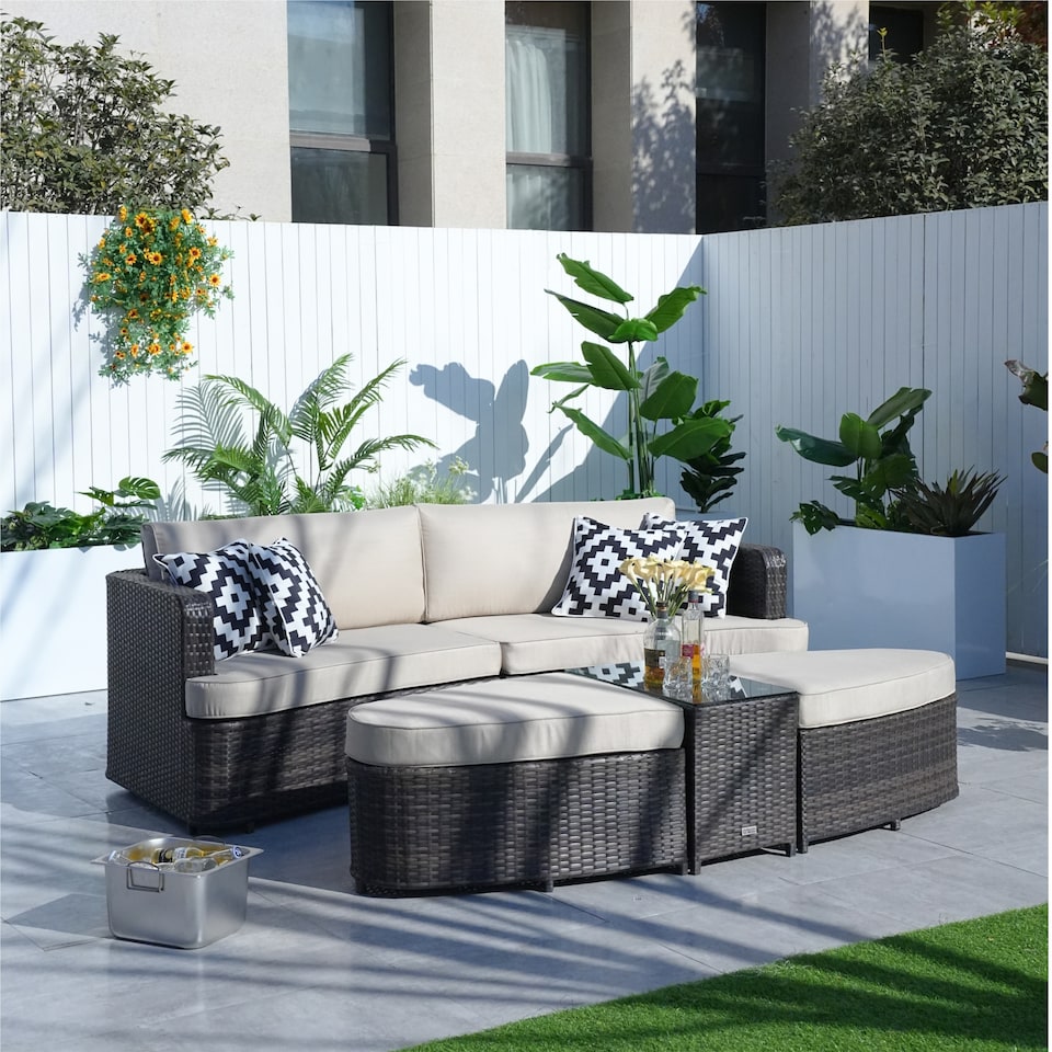 image 1 of Direct Wicker Outdoor Garden Rattan Sun Lounger with Coffee Table