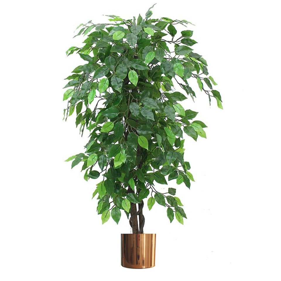 image 1 of 120cm Artificial Ficus Tree / Plant - Large Bushy Shape Copper Metal Planter