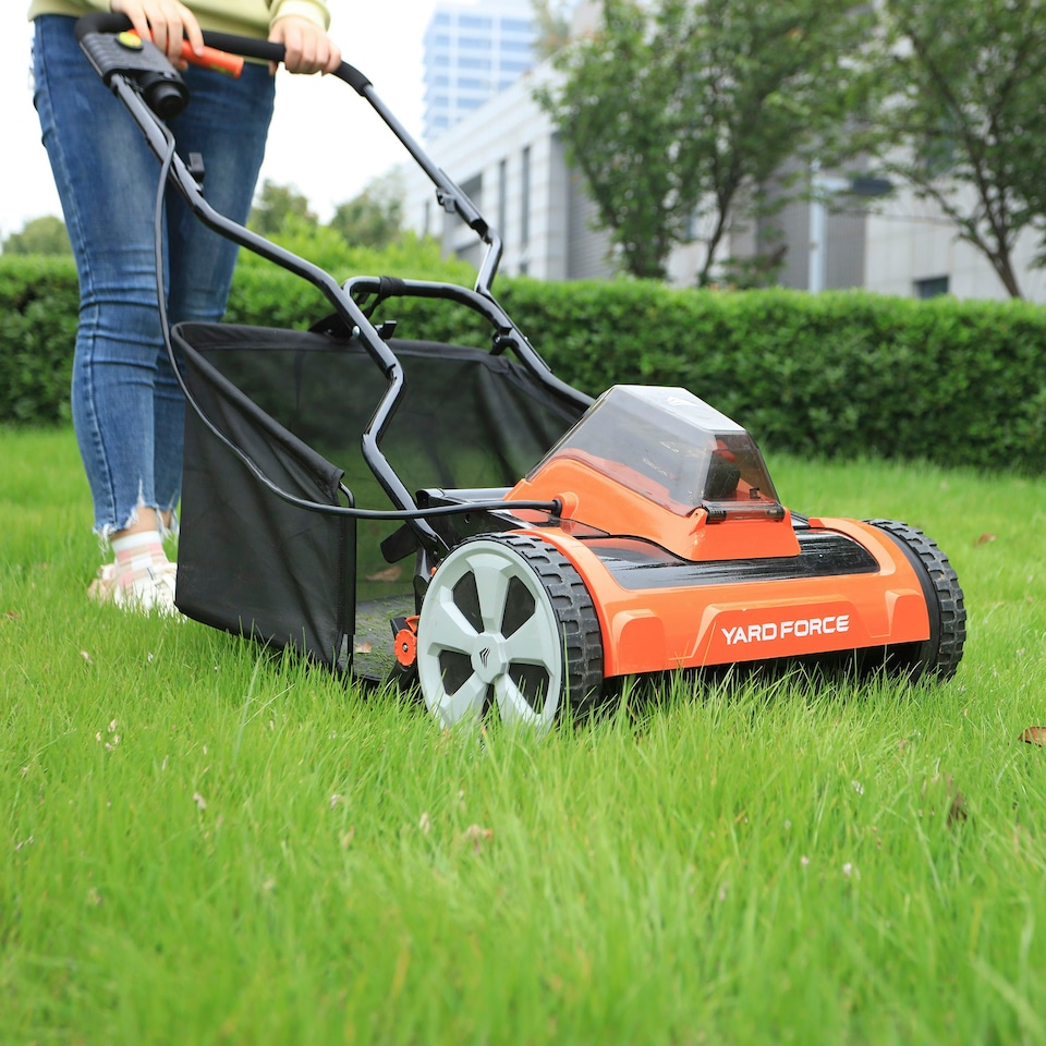 image 1 of Yard Force 20V 4.0Ah 38cm Cordless Cylinder Lawnmower 45L Grass Bag with Lithium-Ion Battery & Charger CR20 Range | Black