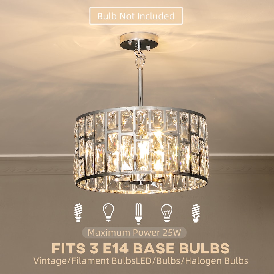 image 1 of HOMCOM Flush Mount Ceiling Light, 3-Light Crystal Chandelier for Living Room | Silver