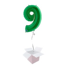 Green Number 9 Helium Foil Giant Balloon - Inflated Balloon in a Box