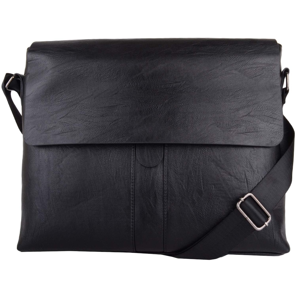 image 1 of Lorenz Mens Soft Genuine Leather Large Professional Work / Travel Messenger Bag | Black | Black