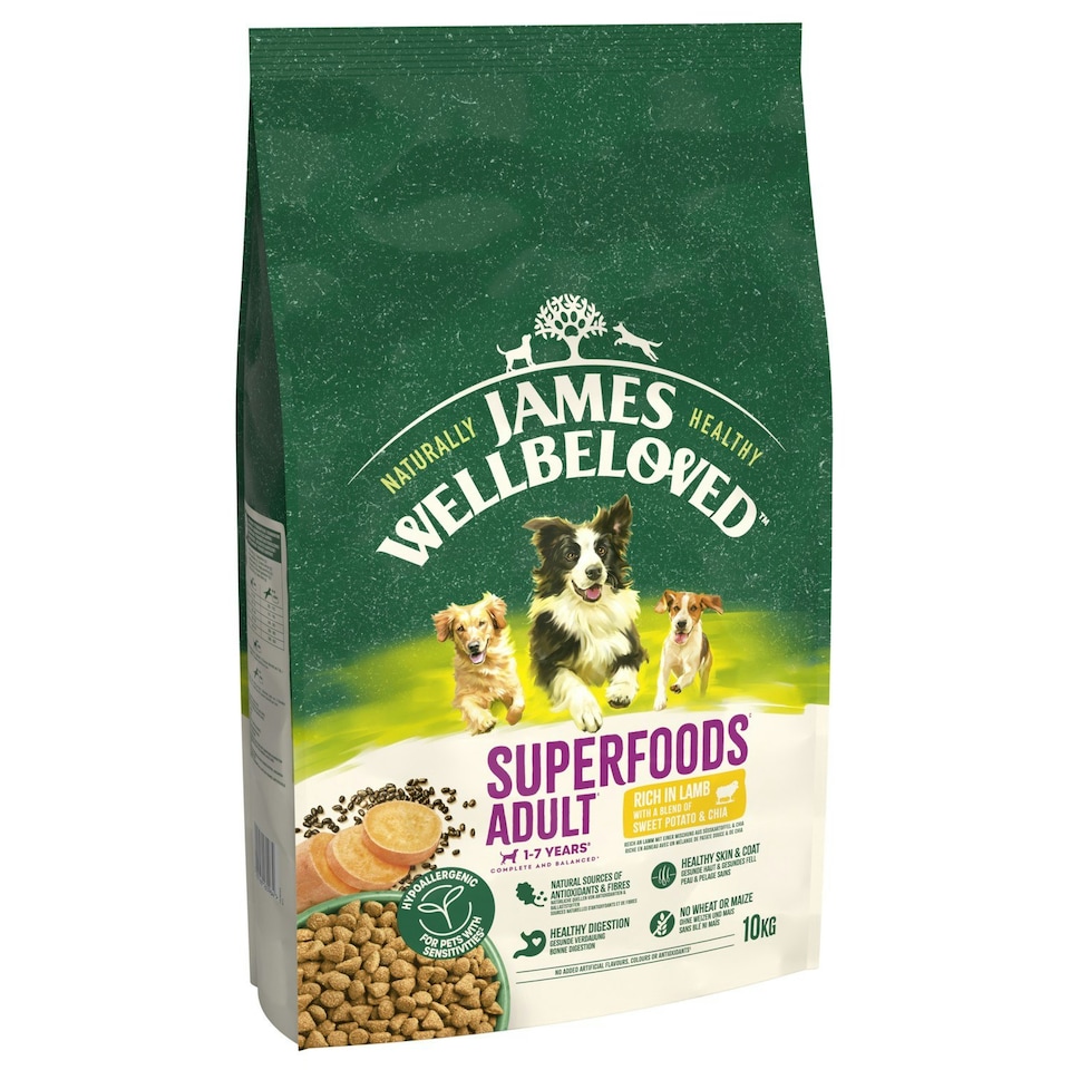 image 1 of James Wellbeloved Superfoods 1-7 Adult Dry Dog Food Lamb with Sweet Potato & Chia 10kg