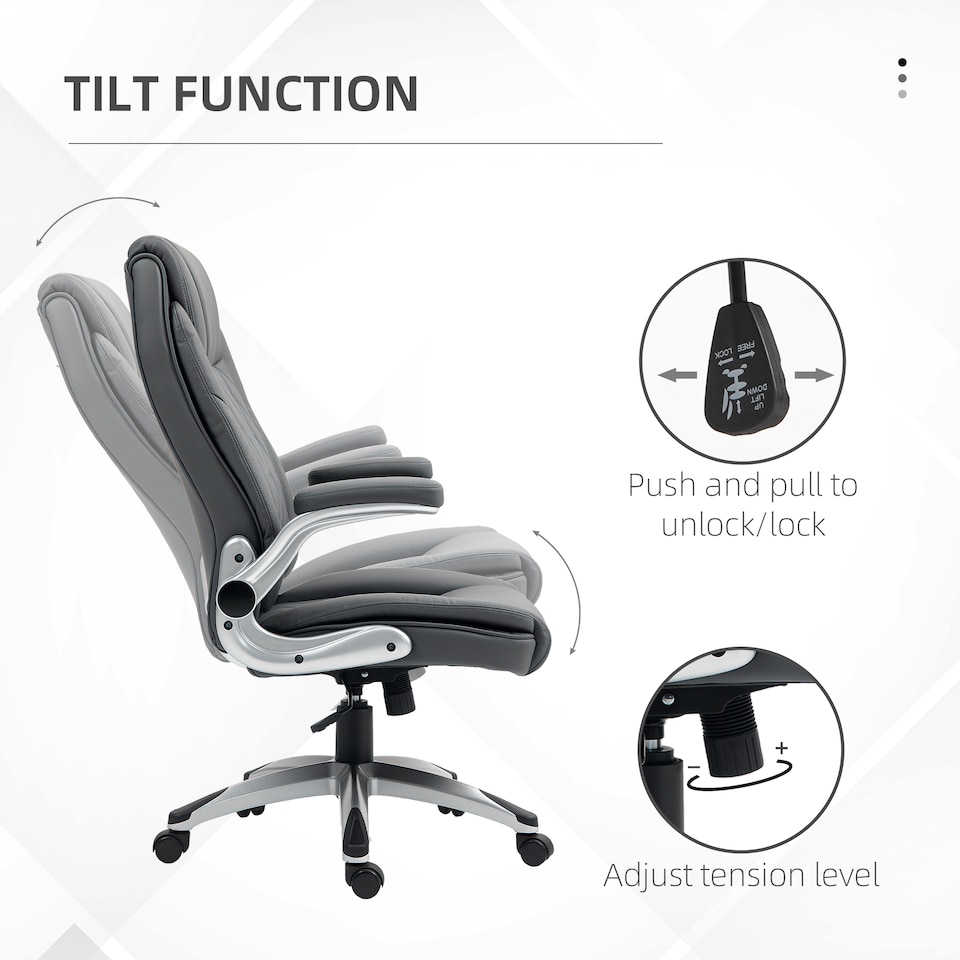 image 1 of Vinsetto Executive Office Chair with Arms, PU Leather Ergonomic Office Chair with Tilt Function and Adjustable Height, Swivel Rolling for Home Office Working, Dark Grey