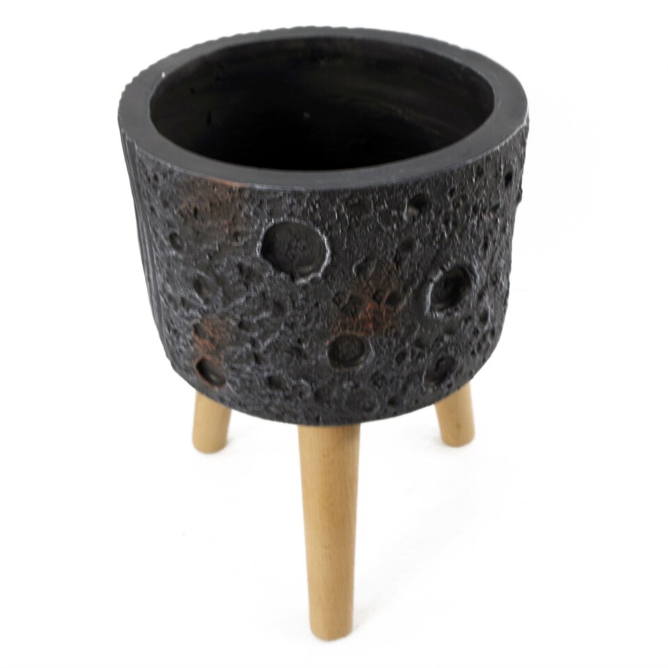 image 1 of Moon Black Planter with Stand | Black