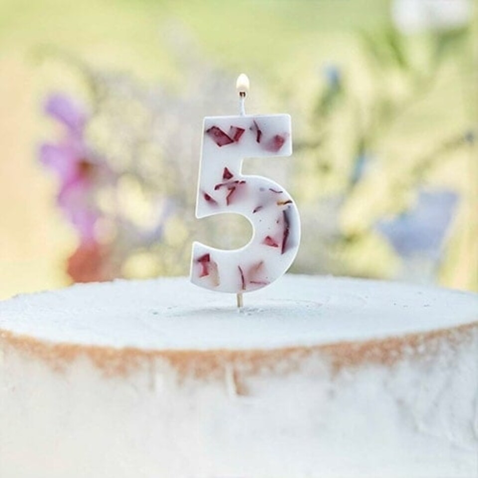 image 1 of Pressed Petal Number 5 Shaped Candle