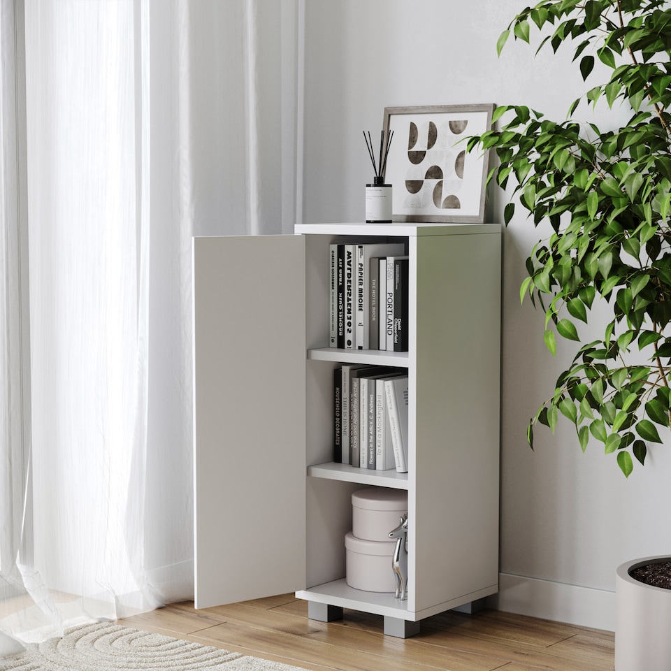 image 1 of Single Door 3-Tier Cabinet | White | 8.5 x 31 x 81.2 | 1