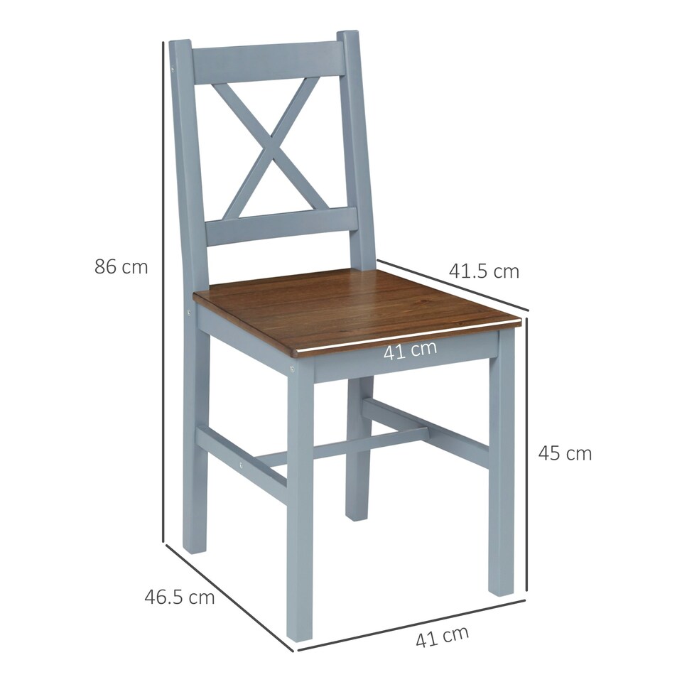 image 1 of HOMCOM Dining Chairs Set of 2, Pine Wood Frame, Cross Back for Kitchen Grey