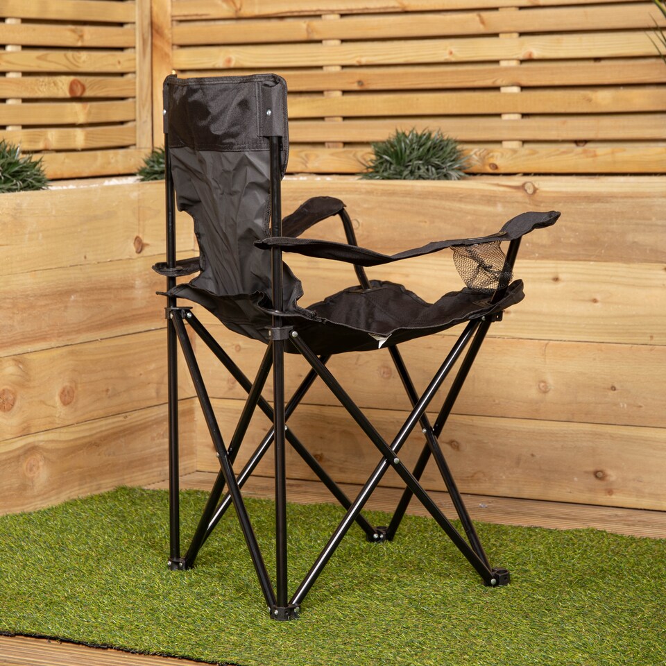 image 1 of Outdoor Black Lightweight Foldable Canvas Chair with Cup Holder and Carry Case | Black | Black