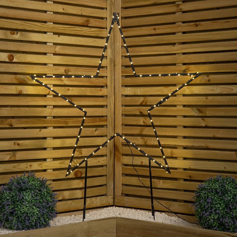 image 1 of 90cm Light up Dewdrop Metal Christmas Star with Garden Stake & Warm White LEDs