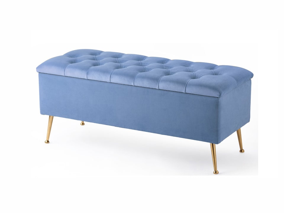 image 1 of 180cm Amara Chesterfield Ottoman Storage Bench - Plush Velvet Shoes Bench - Duck Egg Upholstery Footstool Storage with Legs