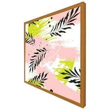 Green leaves on brush strokes (Picutre Frame) Brown | Oak | XS