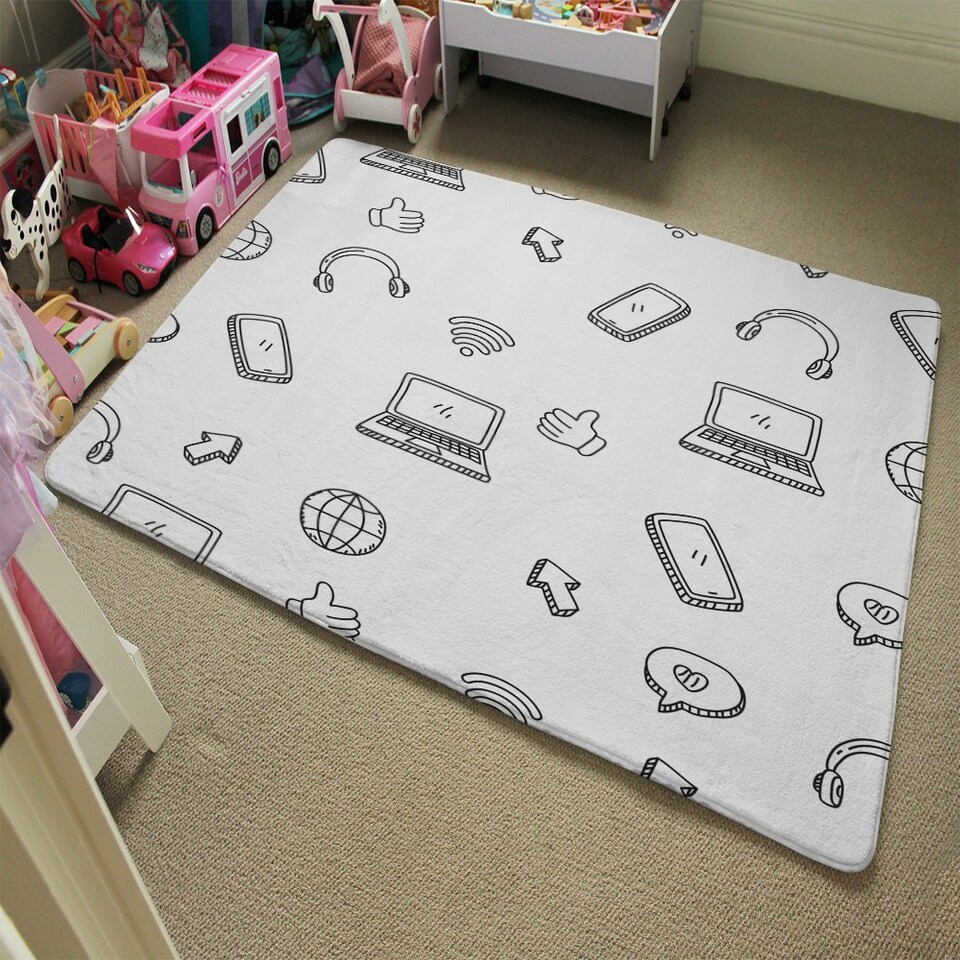 image 1 of internet related doodle pattern (Rug) Multi | Large: 140x200cm