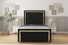 Sloomy Boston Gold Black Plush Bed Frame With 50" Upholstered Headboard 4'6 Double