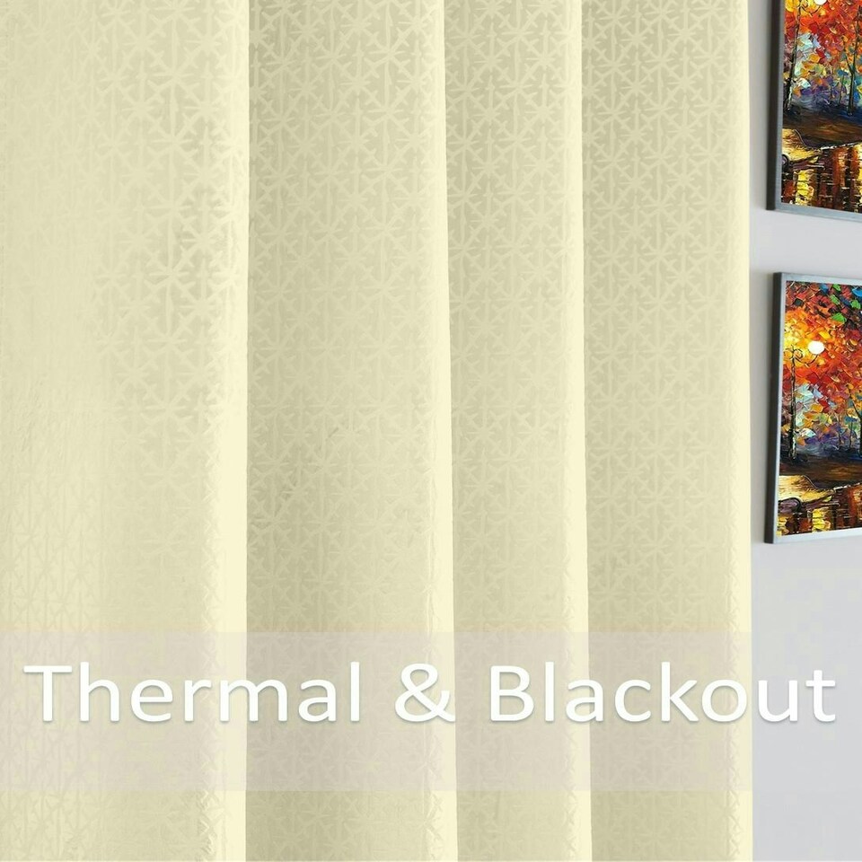 image 1 of Temple Velvet Ring Top Blackout Curtains - 168cm x 183cm - Cream