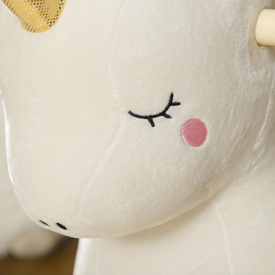 image 1 of AIYAPLAY Rocking Horse, Kids Ride On Horse with Unicorn Design, Sounds, Plush Ride On Toy for Ages 2-4 Years, White