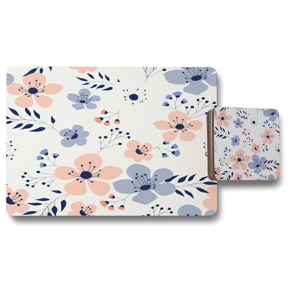 image 1 of Pink & Blue Flowers (Placemat & Coaster Set)