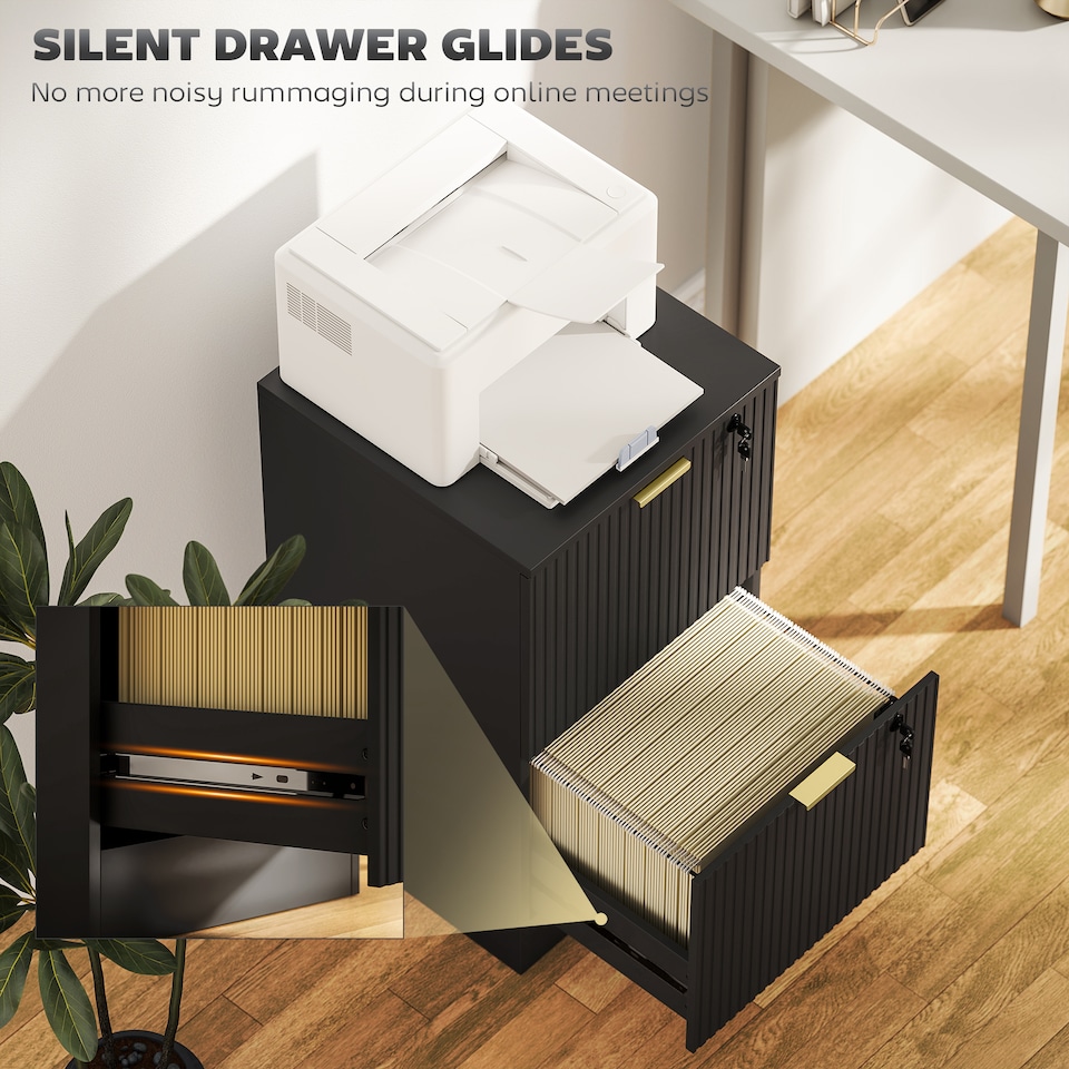 image 1 of Filing Cabinet, File Cabinet with 2 Lockable Drawers and Hanging Rails