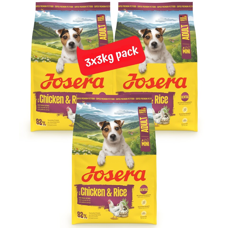image 1 of Josera Mini Adult Chicken & Rice | Complete dry food for toy & small breeds | Gluten free | Lots of meat | Skin & Coat | Helps reduce tartar | 3x3kg