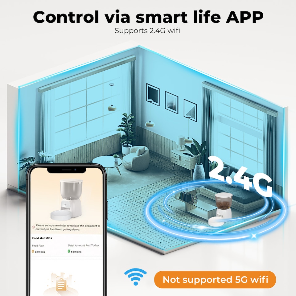 image 1 of Skylos 4L Automatic Pet Feeder Wifi Auto Smart Dog Food Dispenser Timer Feed