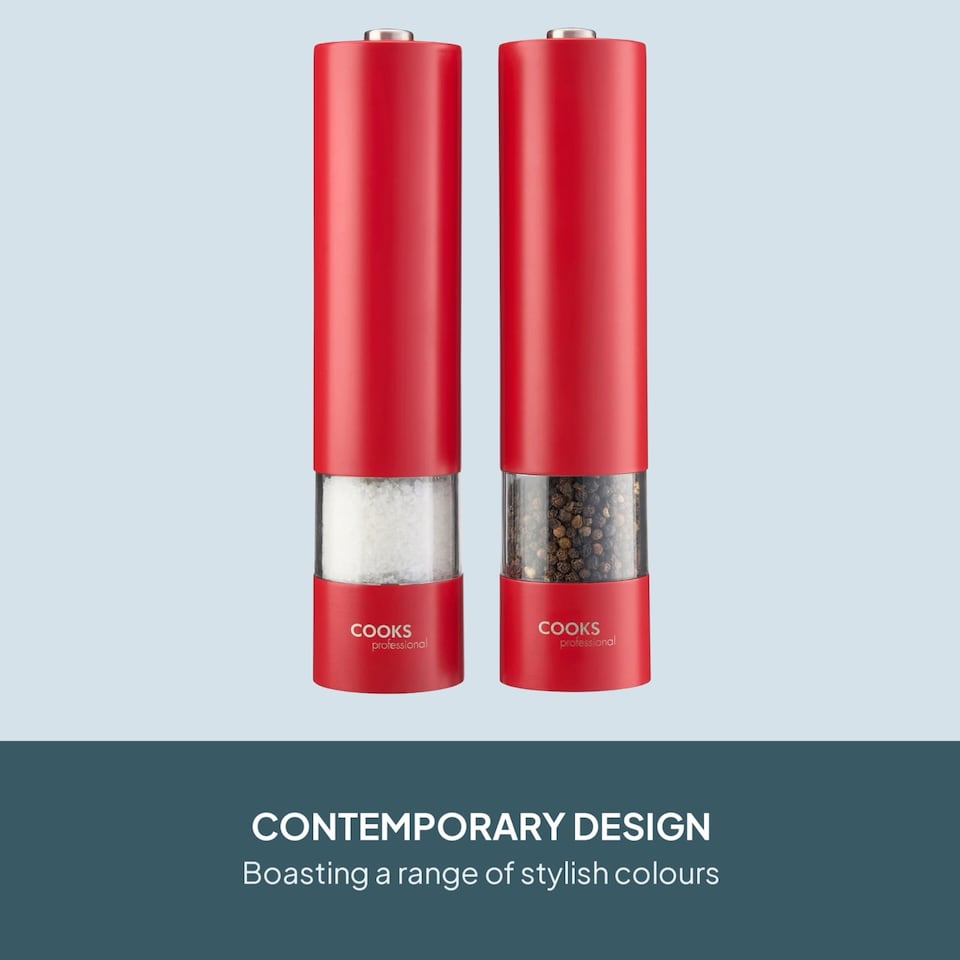 image 1 of Cooks Professional Electric Salt & Pepper Mill - Stainless Steel Automatic Grinder | Red | Red
