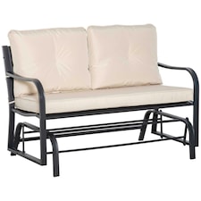 Outsunny Outdoor Double Rocking Chair Glider Loveseat, Khaki