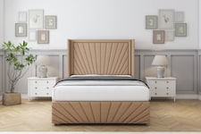 Sloomy Rutherford Latte Dumfries Divan Bed With Mattress No Drawers With 54" Wingback Headboard & 12" Matching Footboard 5' King | Brown | Latte | King | 1