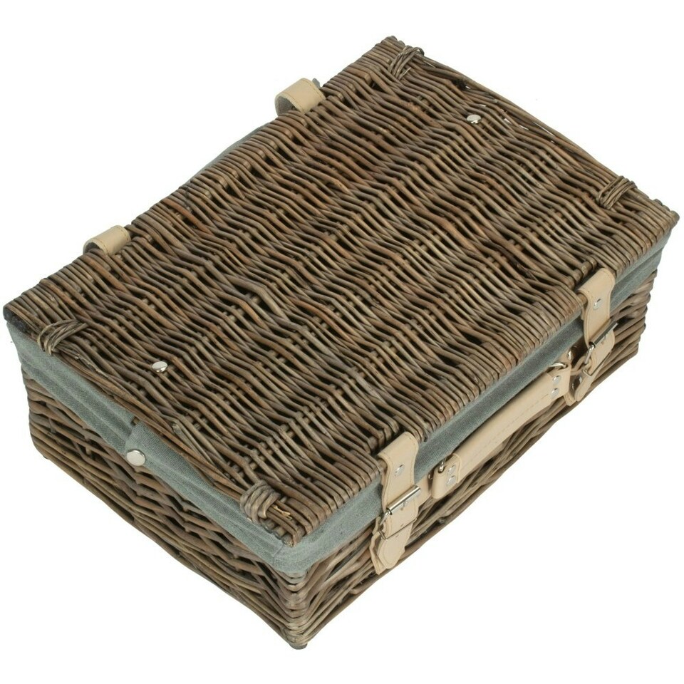 image 1 of 35cm Antique White Wash Split Willow Wicker Picnic Basket with Lining Grey | Grey | One Size