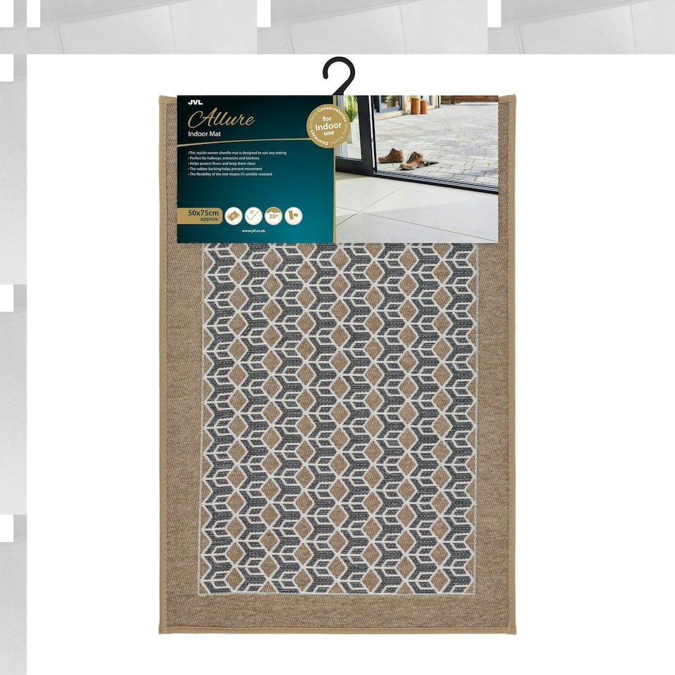 image 1 of JVL Allure Machine Washable Entrance Doormat and Runner Set - Beige