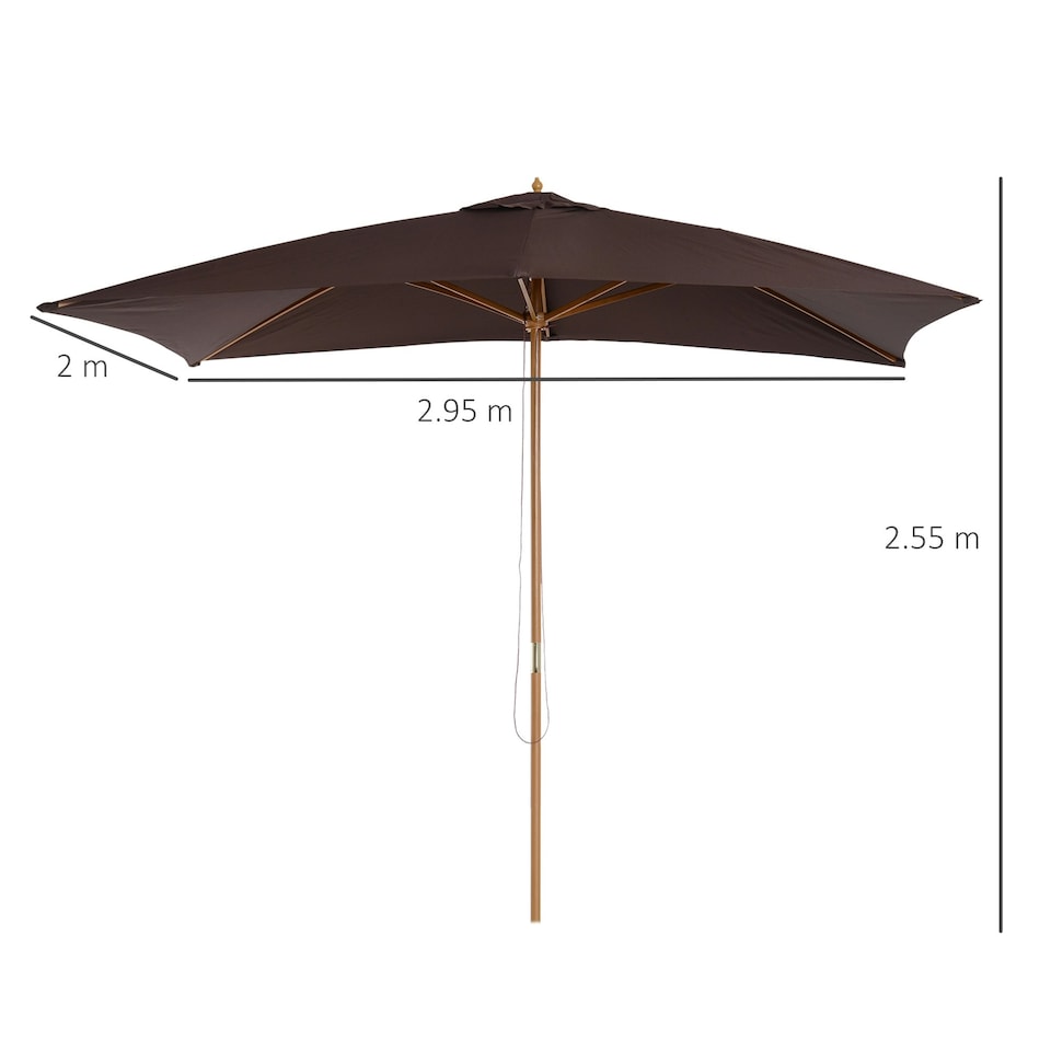 image 1 of Outsunny Wooden Garden Parasol Sun Shade Patio Umbrella Canopy Dark Coffee