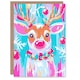 image 1 of Greeting Card Festive Reindeer Vibrant Pink Blue Modern For Her Woman Xmas Christmas Card