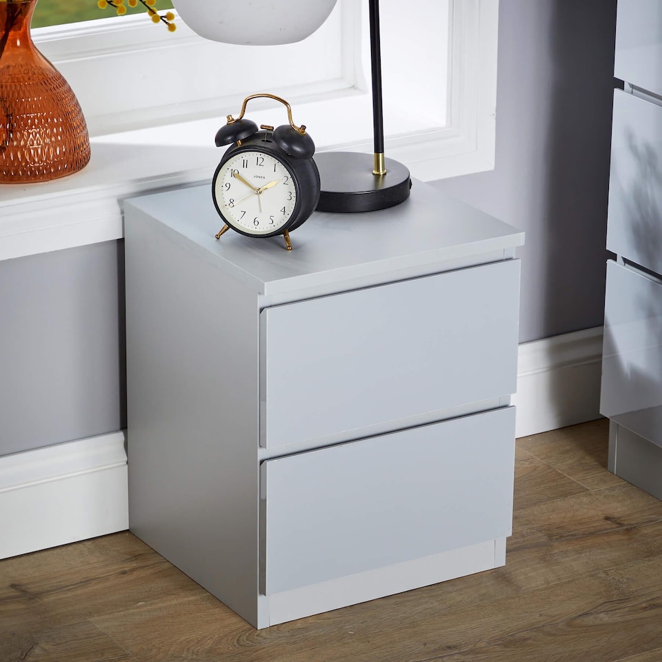 image 1 of Grey 2 Drawer Bedside Cabinet Nightstand Modern Storage Unit Furniture Bedroom