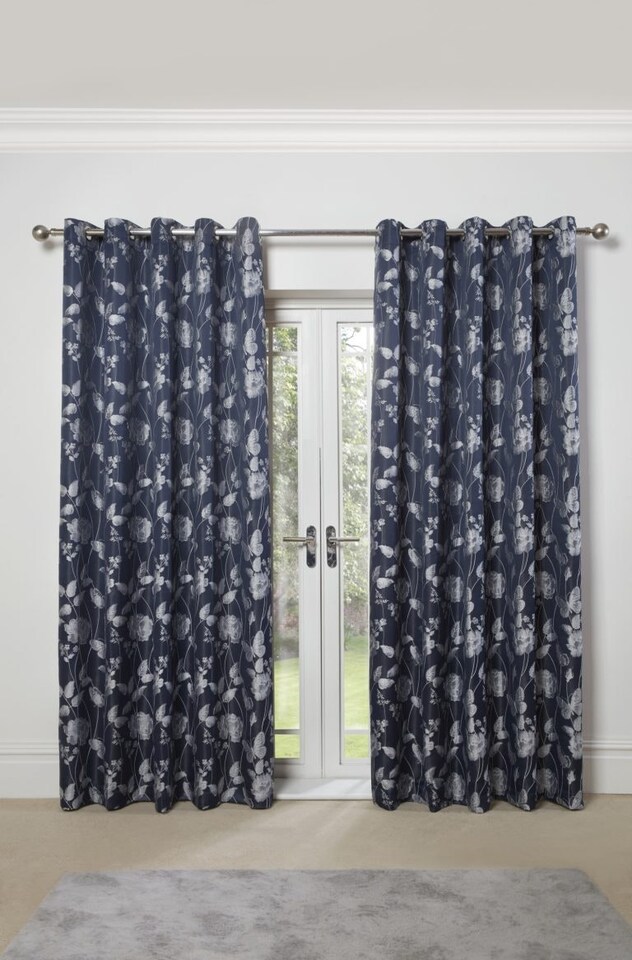 image 1 of Meadows Lined Eyelet Jacquard Curtains 168cm x 228cm Navy | Blue | Blue