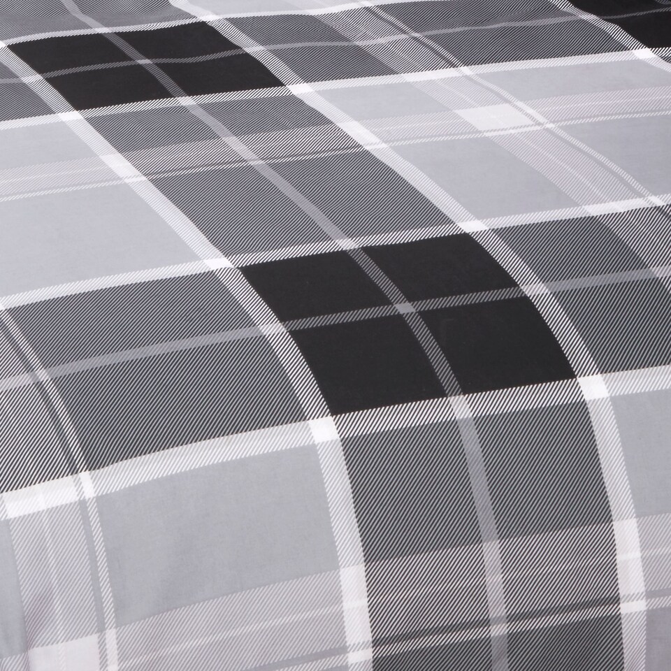image 1 of Argyle Design Tartan Polycotton Duvet Set With Pillowcase | Grey | 1