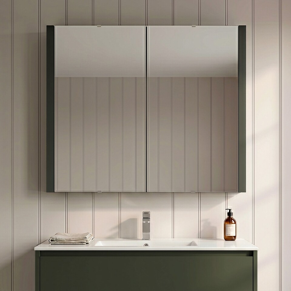 image 1 of Balterley Bianca Wall Hung 2 Door Mirror Cabinet with Soft Close Doors - Premium Storage by Balterley | Grey | Gloss Grey | 1