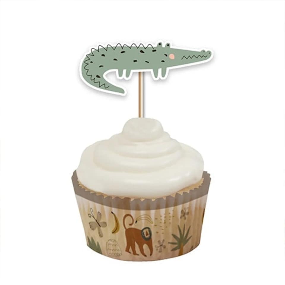image 1 of Safari Animals Cupcake Food Pick Toppers - Pack of 12