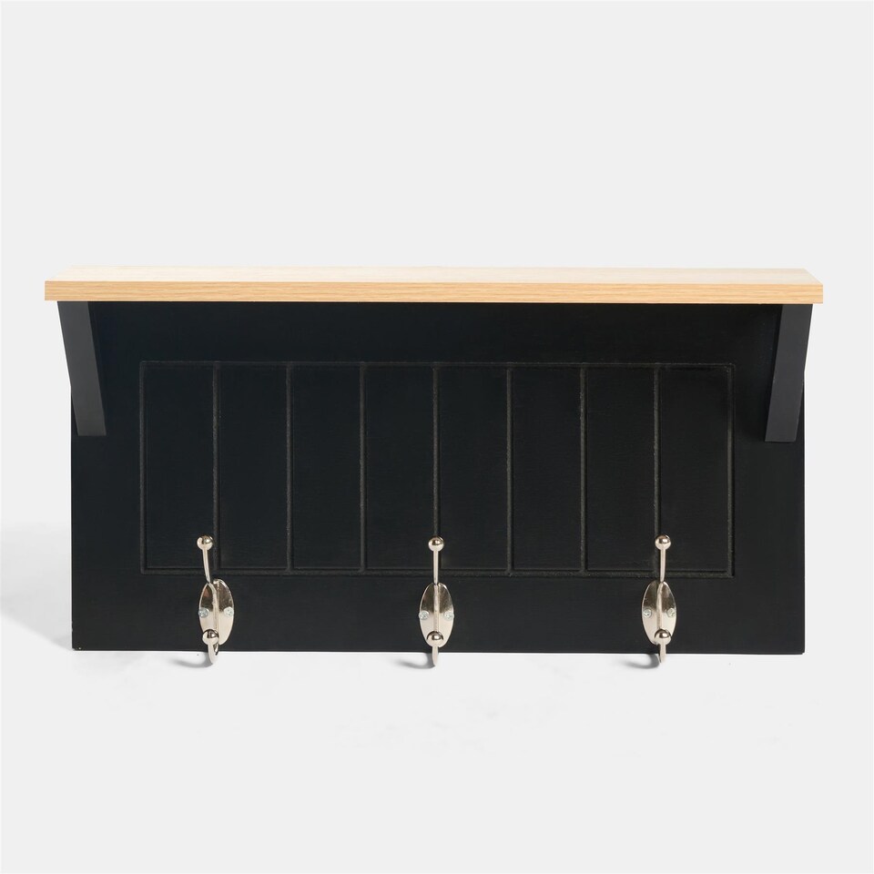 image 1 of OHS Wall Shelf Coat Rack Wood Effect Floating Display Unit