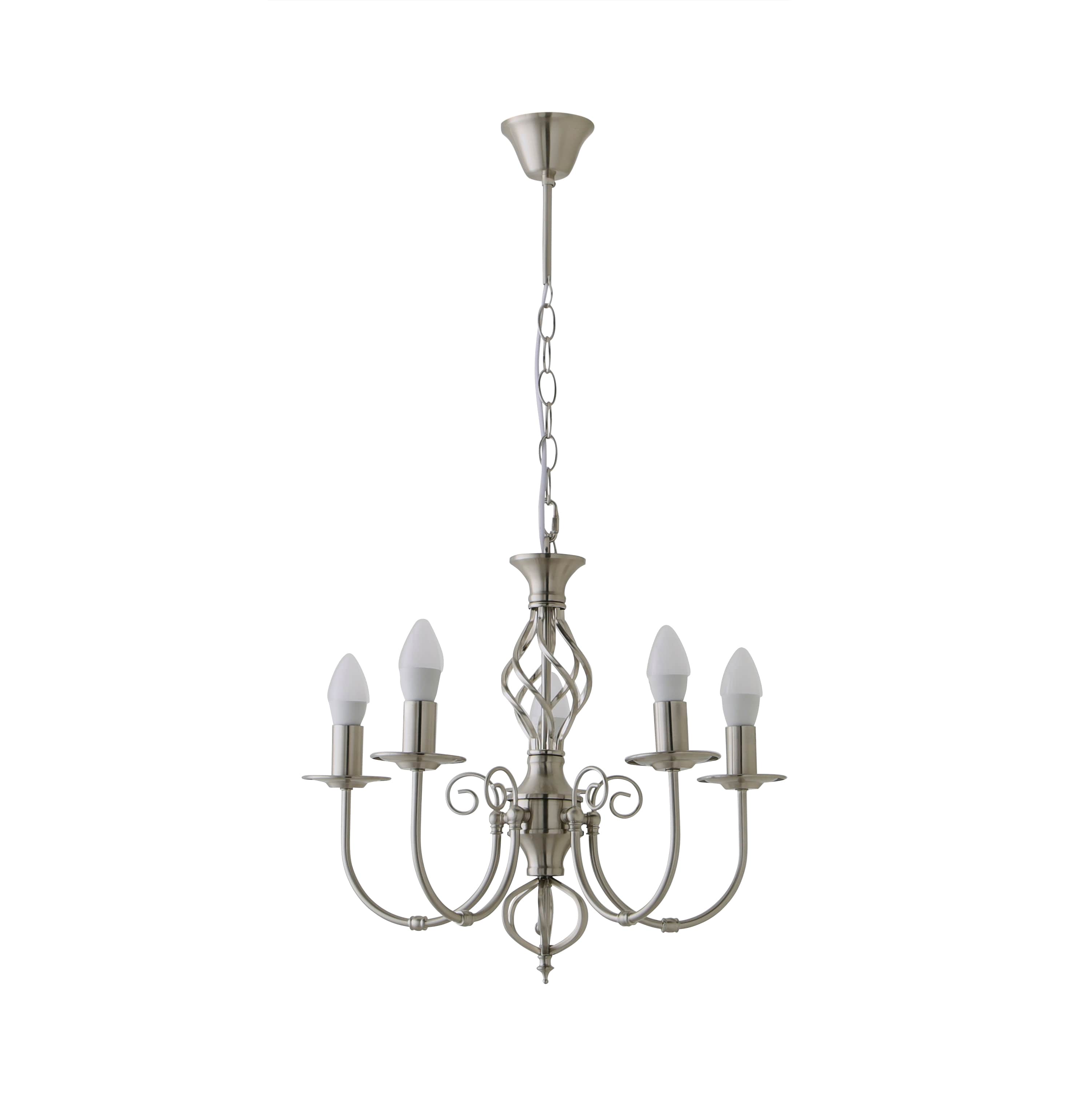 ValueLights Memphis 5 Way Brushed Chrome Ceiling Light Chandelier in Metallic Silver