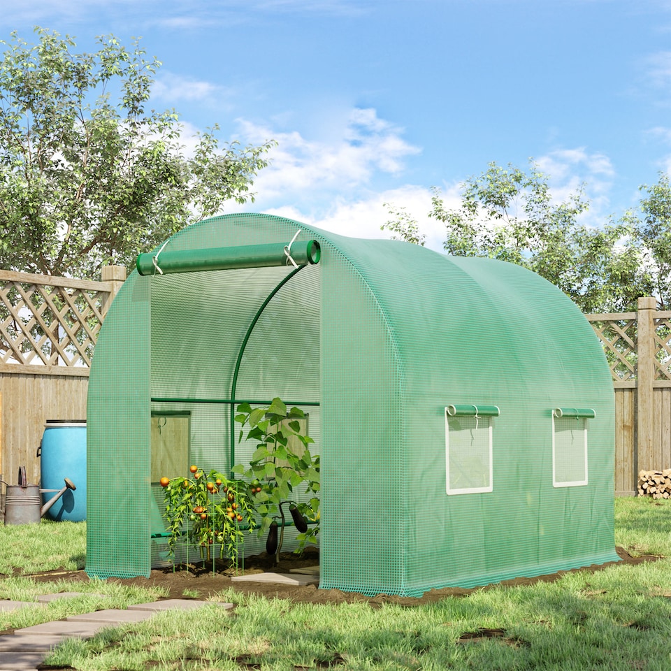 image 1 of Outsunny Polytunnel Greenhouse Outdoor Grow House Roll Up Door Windows 2x2.5m