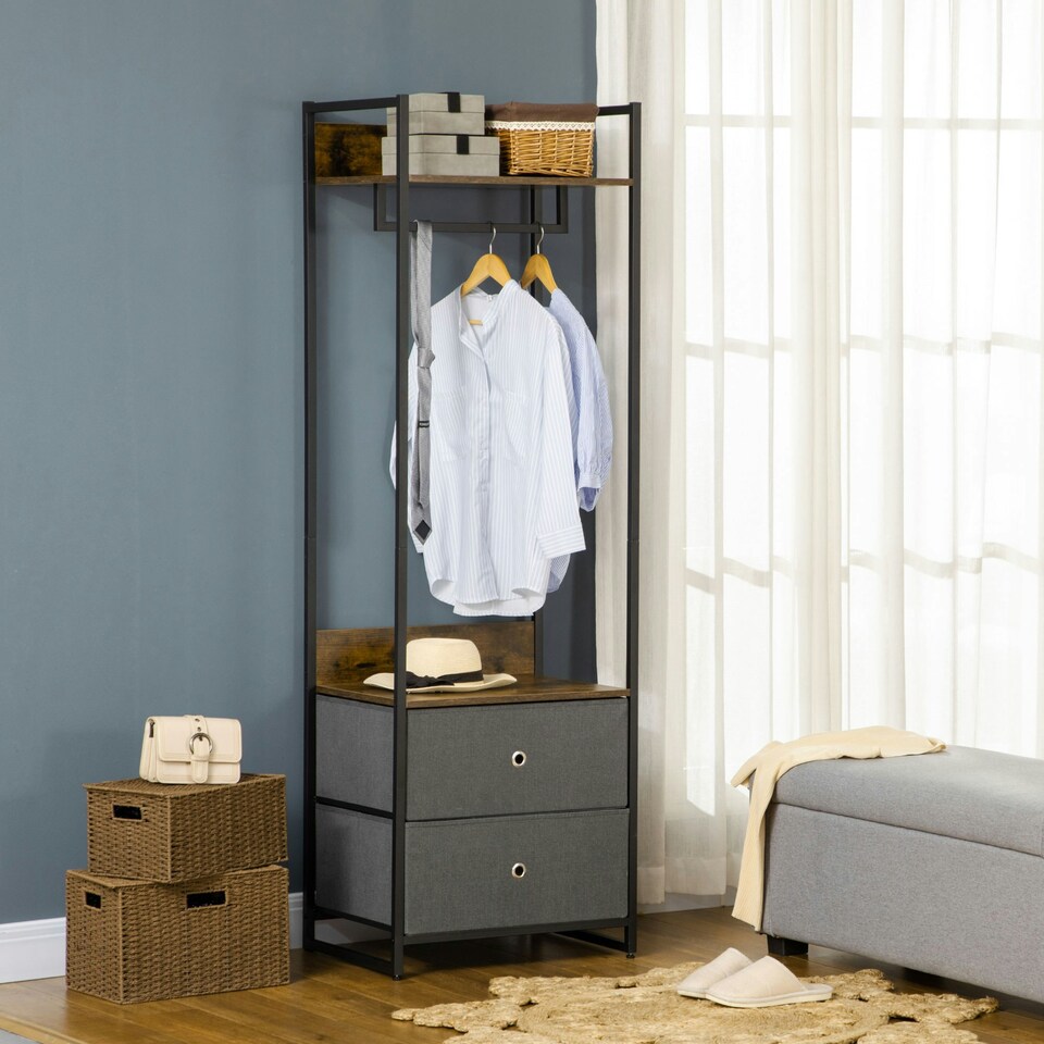 image 1 of HOMCOM Clothes Rail, Metal Coat Stand, Garment Rack with 2 Fabric Storage Drawer